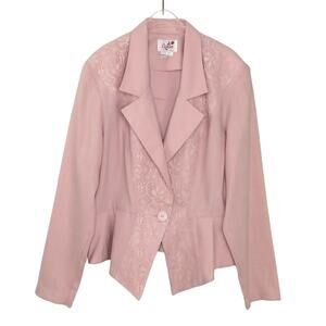Caron 1980s Pastel Pink Blazer with Lace Detail Large Retro Coquette Balletcore
